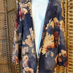 Solitaire Floral Print Blazer Jacket Blue Pink Size S Lined